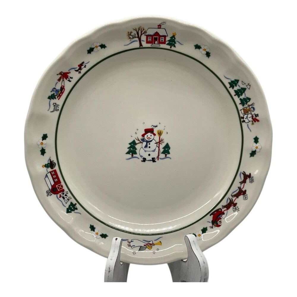 Pfaltzgraff Snow Village Stoneware 11 Inch Dinner Plate Whimsical Christmas VTG